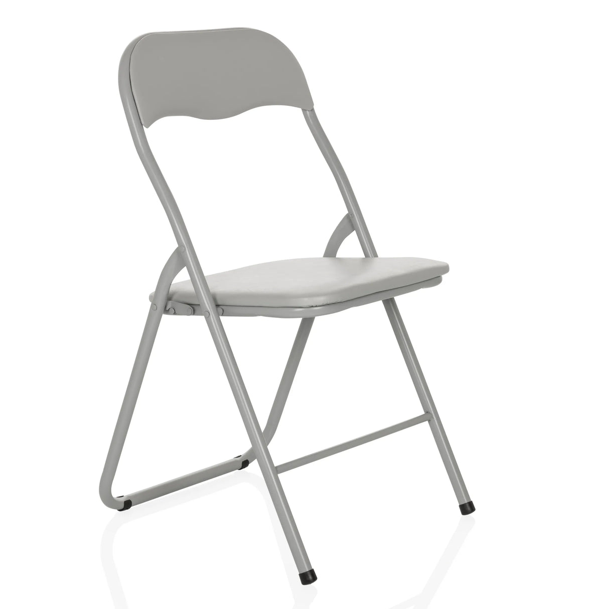 Grauer Klappstuhl TUDELA BASIC mit gepolsterter Sitzfläche und Rückenlehne von hjh OFFICE – 360-Grad-Ansicht (schräge Frontansicht 45°)