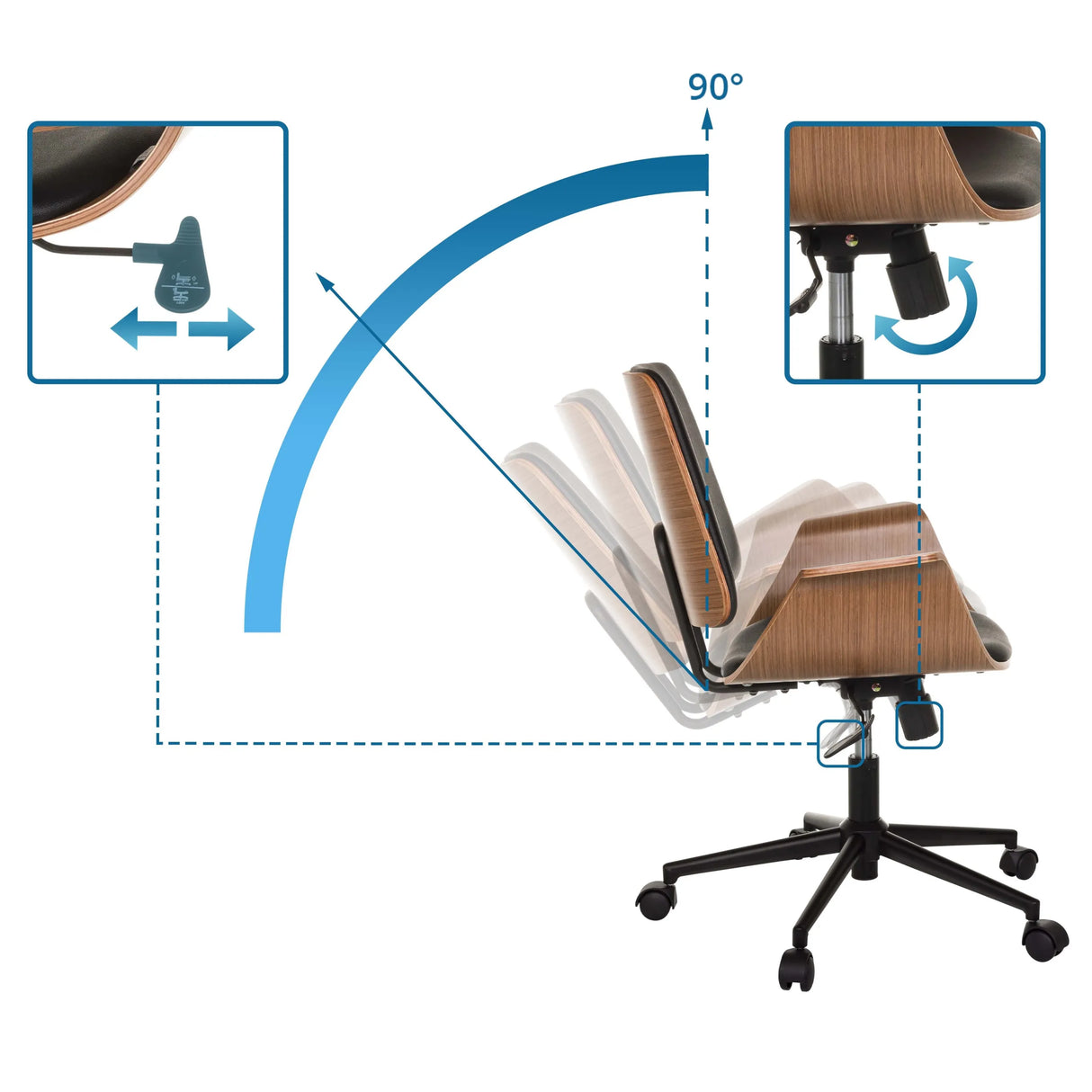 Neigungsverstellung bis 90 Grad und Bedienhebel des Homeoffice-Bürostuhls CENCA II von hjh LIVING