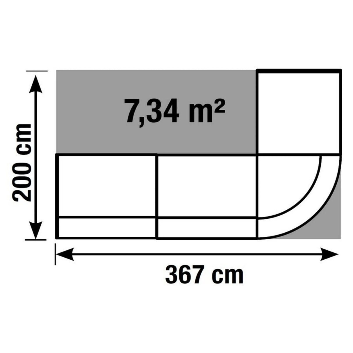 Technische Zeichnung der Empfangstheke BILBAO V mit 367 × 200 cm von Kerkmann