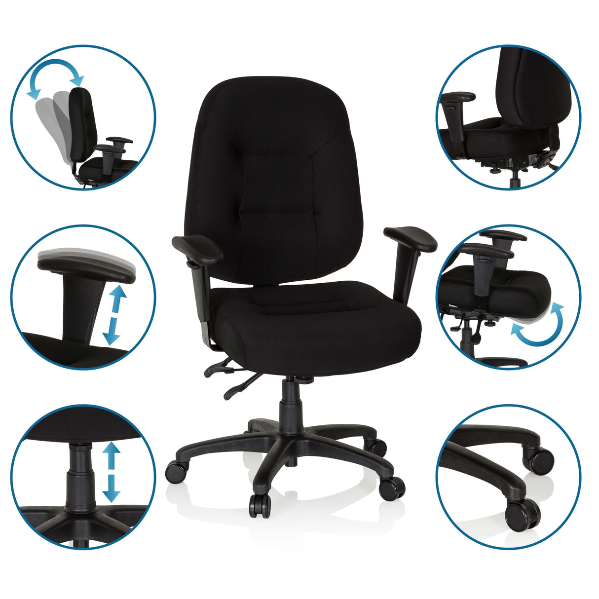 Schwarzer Profi-Bürostuhl ZENIT XXL mit verstellbaren Armlehnen und Sitzhöhe von hjh OFFICE