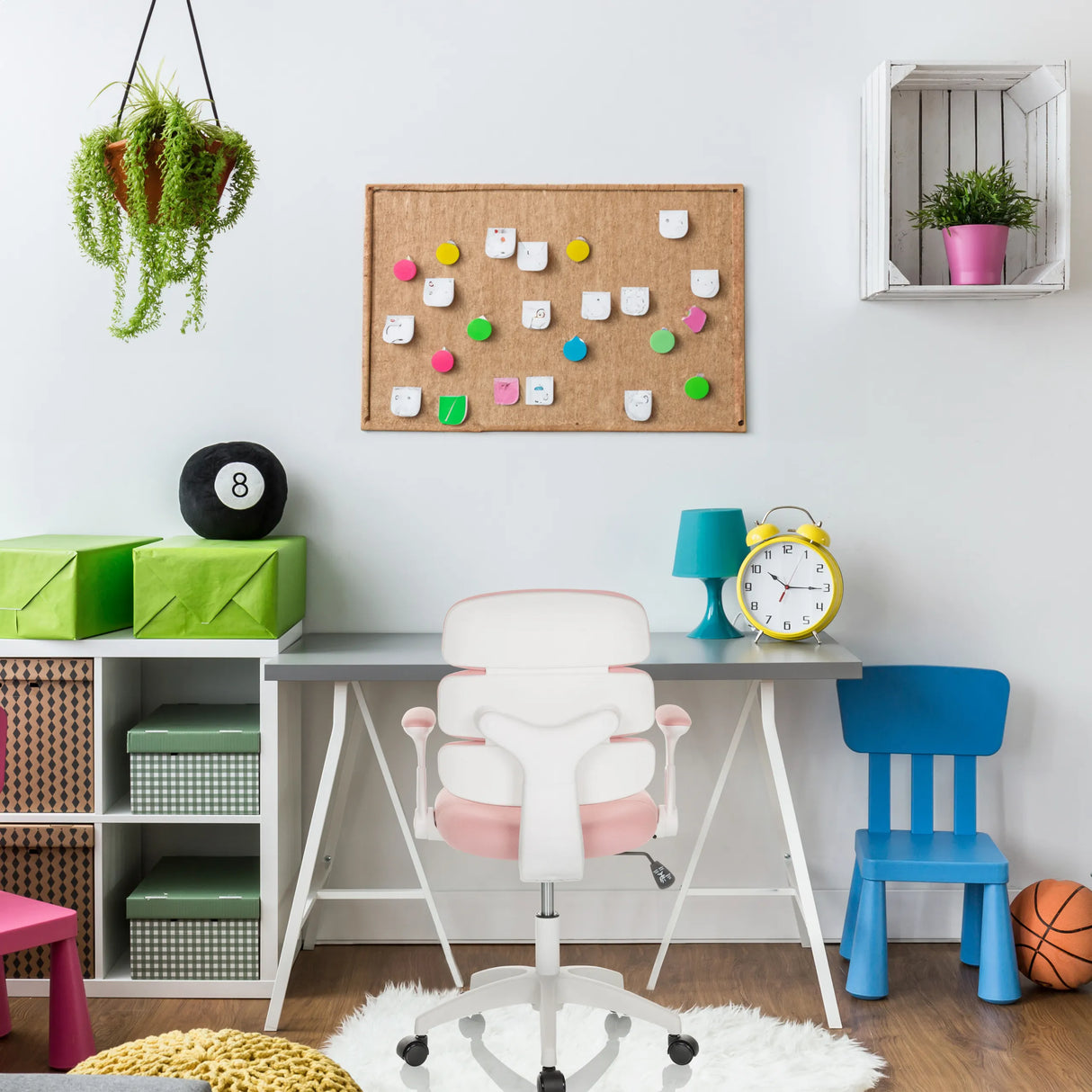Rosa Kinderdrehstuhl KID ERGOLINO W mit weißem Fußkreuz und Rollen von hjh OFFICE