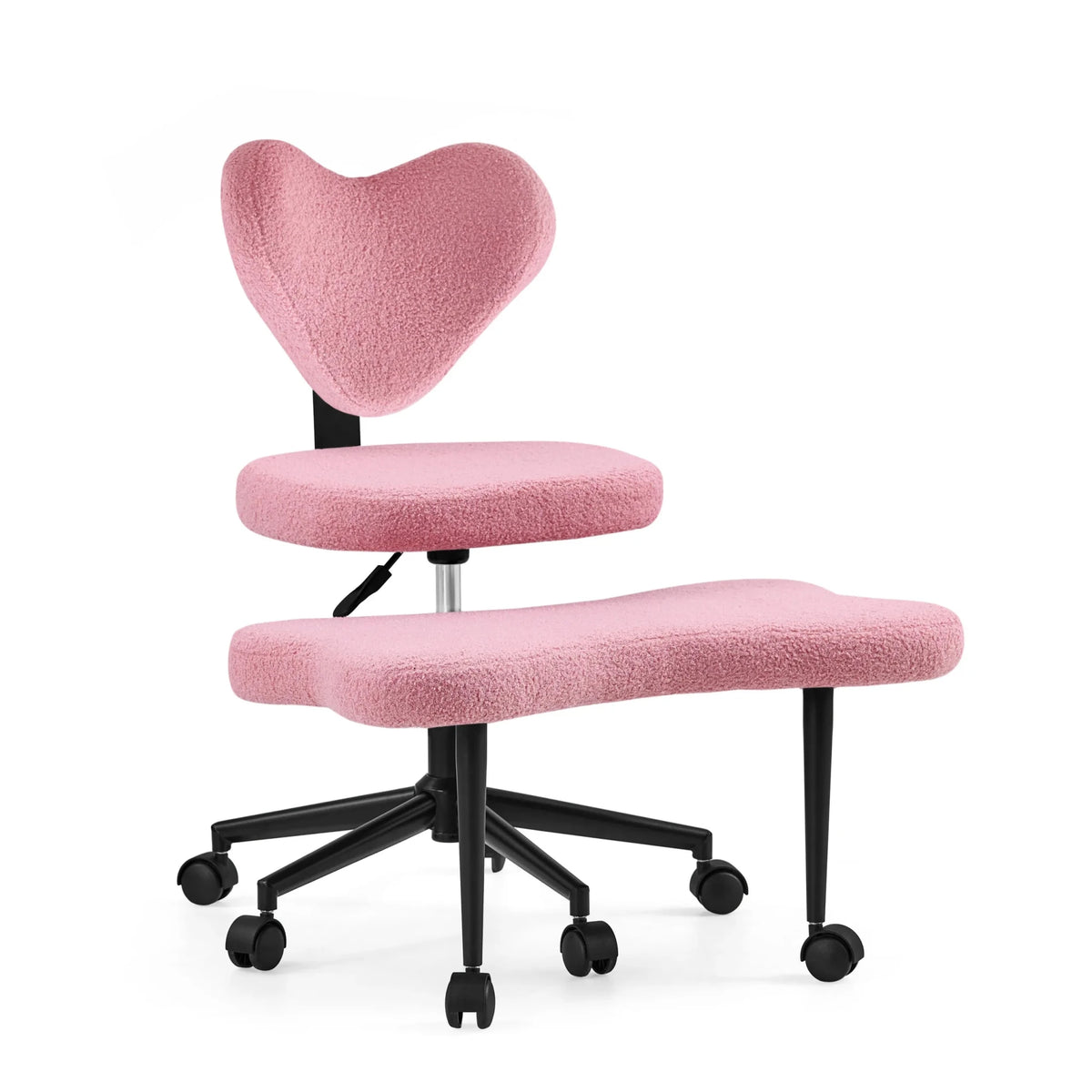 Bürostuhl Asanasit mit rosa Bouclé-Bezug, integrierter Fußstütze und schwarzem Rollgestell von hjh LIVING