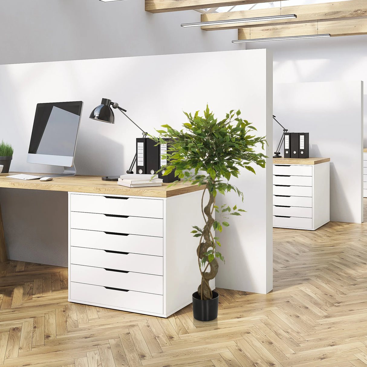 Kunstpflanze FICUS I in grüner Farbe mit schwarzem Topf von hjh OFFICE