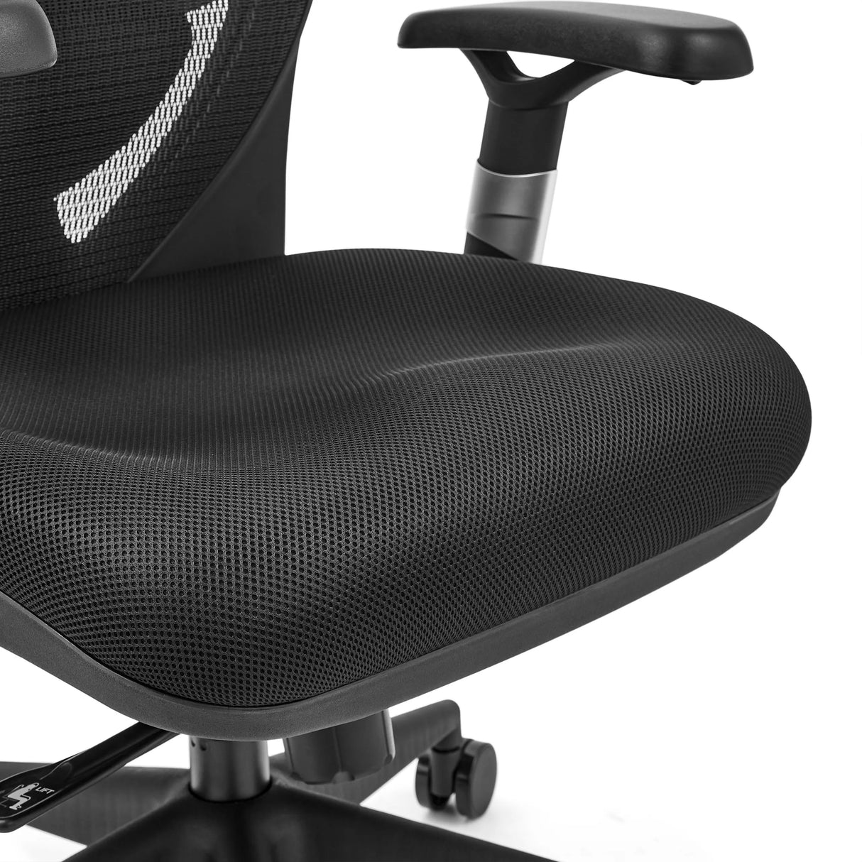 Schwarz geflochtene Sitzfläche des High-End-Bürostuhls VENUS BASE von hjh OFFICE