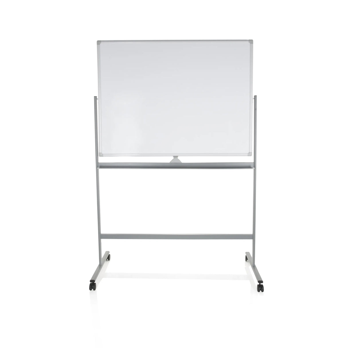 Weißes Whiteboard MULTIBOARD I mit silbernem Gestell und Rollen von hjh OFFICE – 360-Grad-Ansicht (Frontansicht 0°)