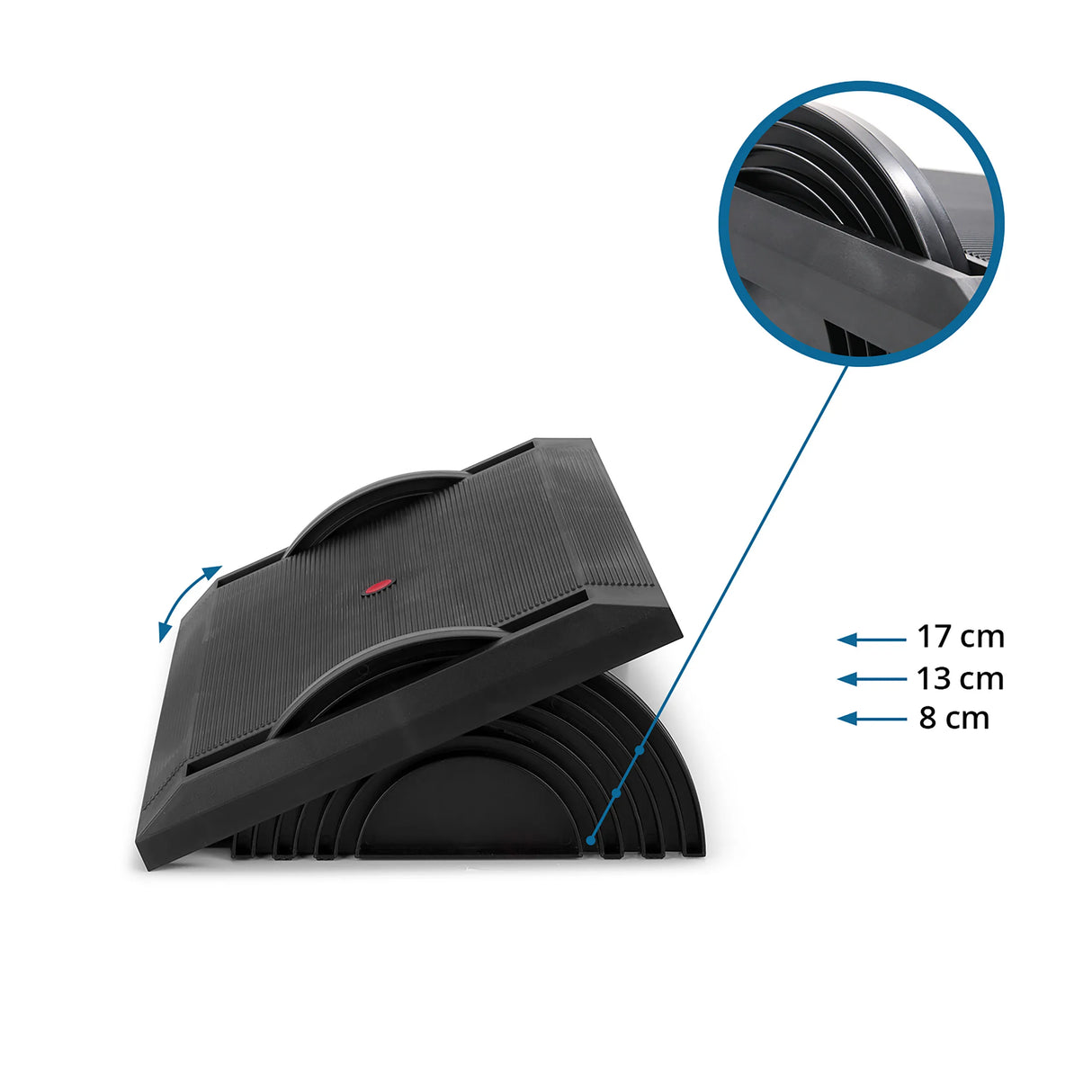 Höhenverstellung der Fußablage PODI I mit Maßen von 8 cm, 13 cm und 17 cm von hjh OFFICE