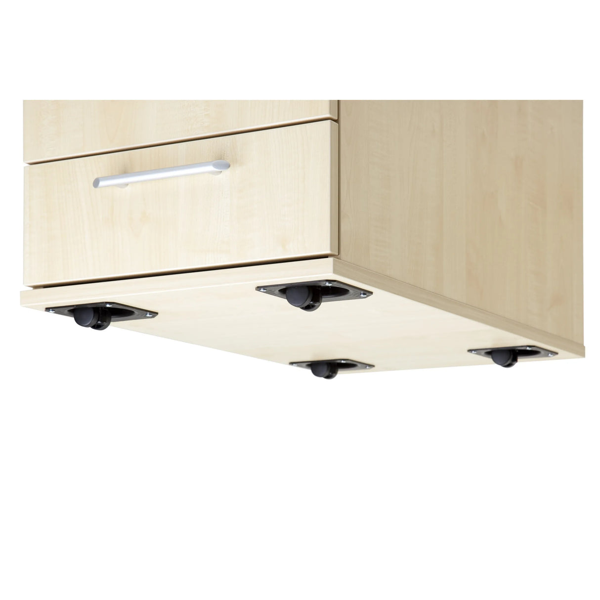 Unterseite mit vier Rollen des System Rollcontainers SIGNA TC20 in Eiche Optik von hjh OFFICE PRO