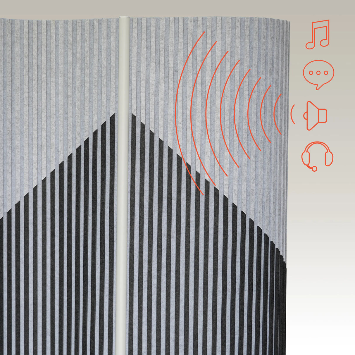 Schallschutzoberfläche der Trennwand Flexmiut Wave in Grau mit symbolischer Schalldämpfung von hjh OFFICE