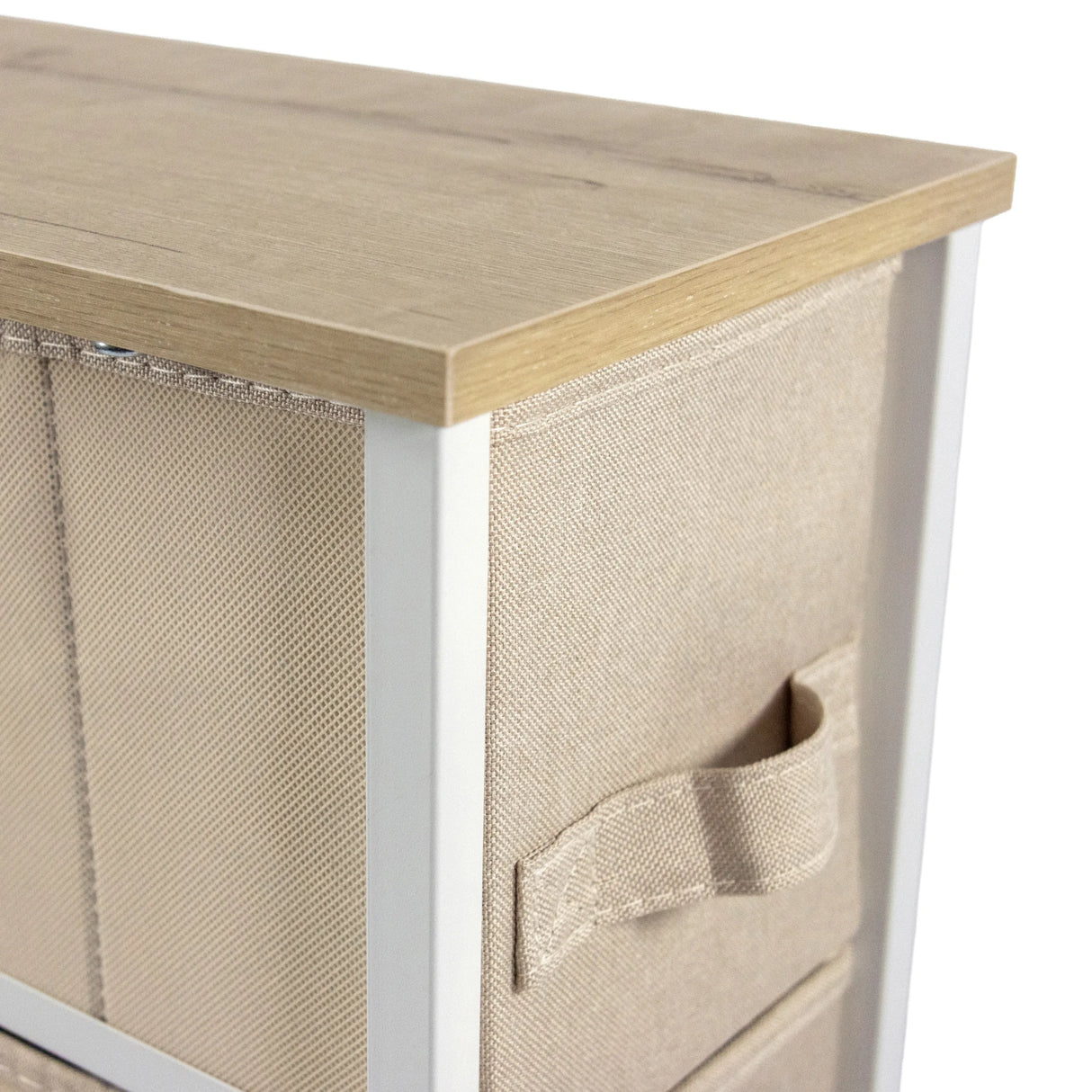 Beige Stoffschublade mit Griff und Holzplatte der Kommode FOLDRESS S von hjh LIVING