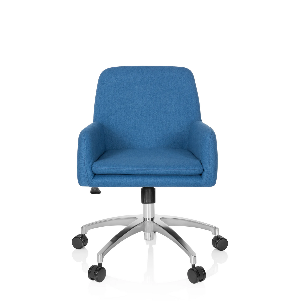 Blauer Homeoffice-Bürostuhl SHAKE 400 mit Armlehnen und Fußkreuz mit fünf Rollen von hjh OFFICE – 360-Grad-Ansicht (Frontansicht 0°)