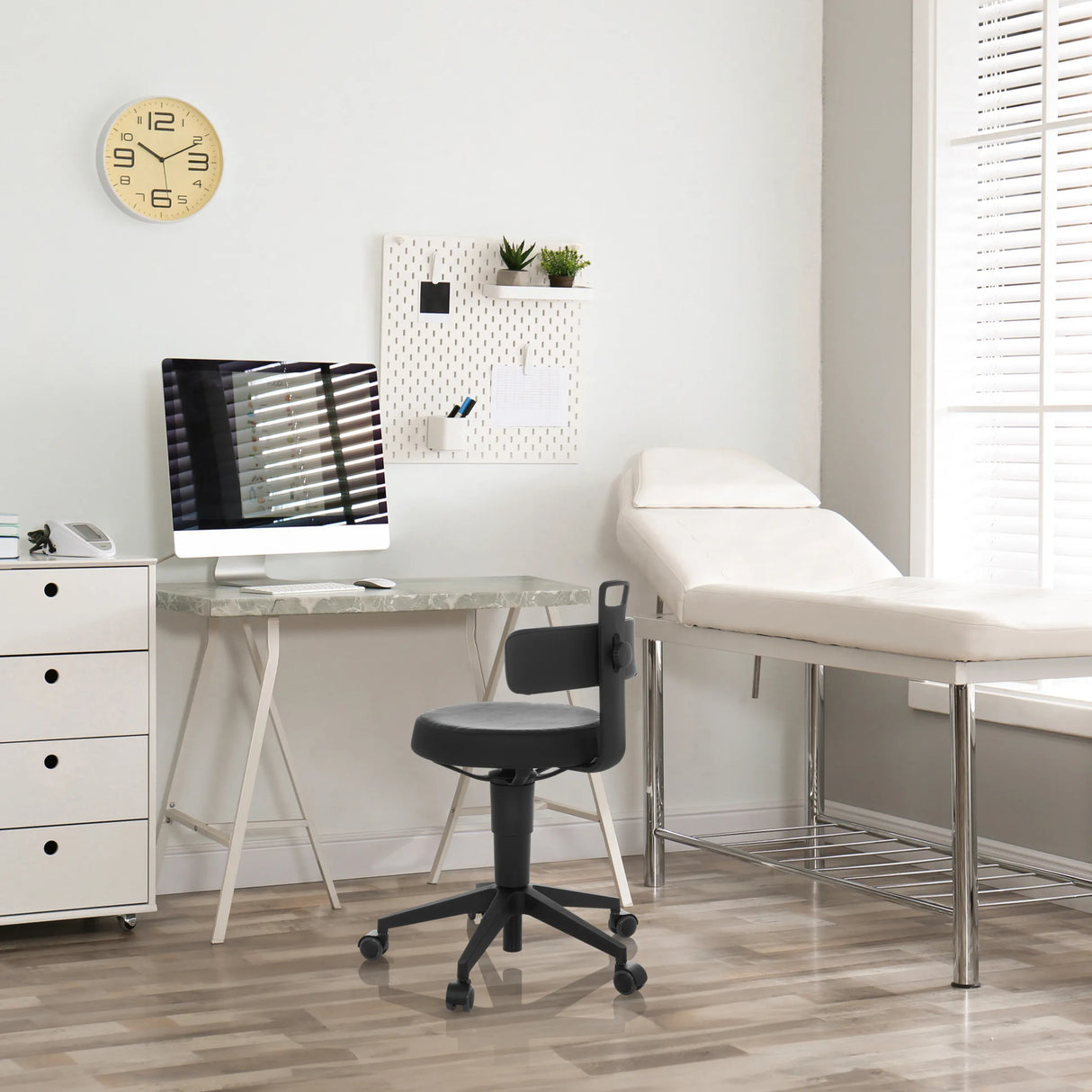 Schwarzer Drehhocker TOP WORK FLEX PU mit Kunstlederbezug und fünf Rollen von hjh OFFICE
