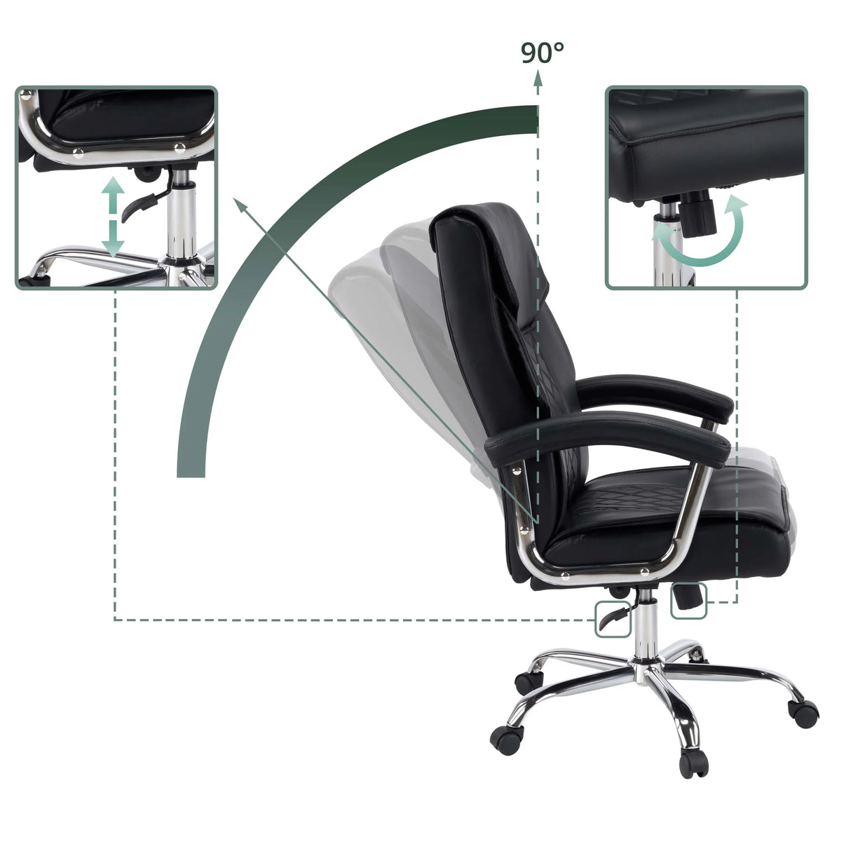 Höhenverstellung und 90 Grad Neigungsfunktion des Homeoffice-Bürostuhls Relax Prestio in Schwarz von MyBuero