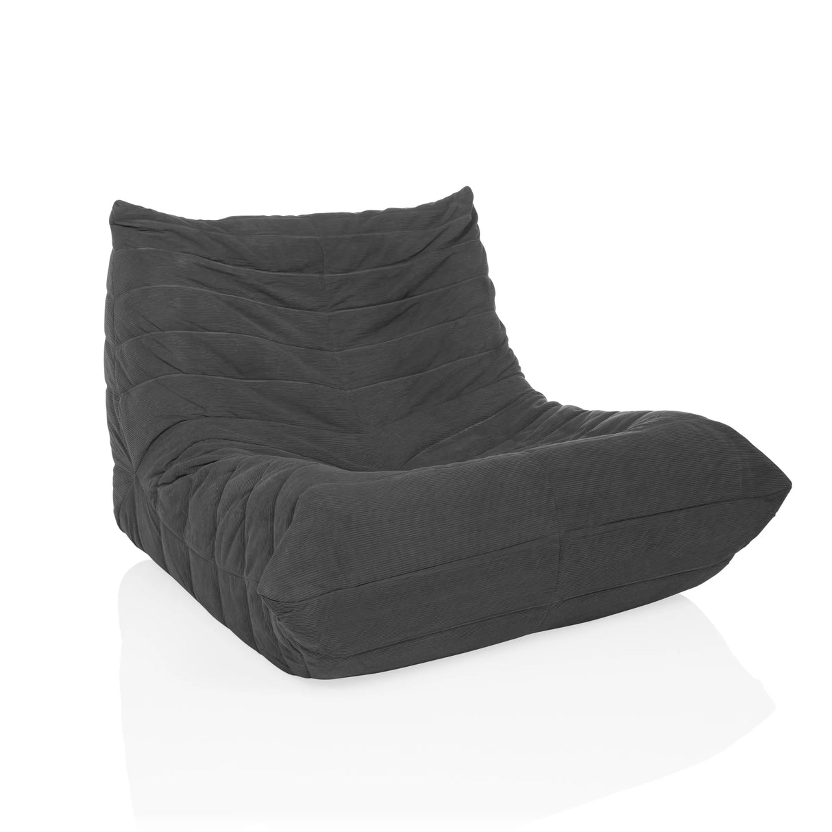 Grauer Loungesessel Sitzolo mit Cord-Bezug und strukturierter Oberfläche von hjh LIVING – 360-Grad-Ansicht (schräge Frontansicht 30°)