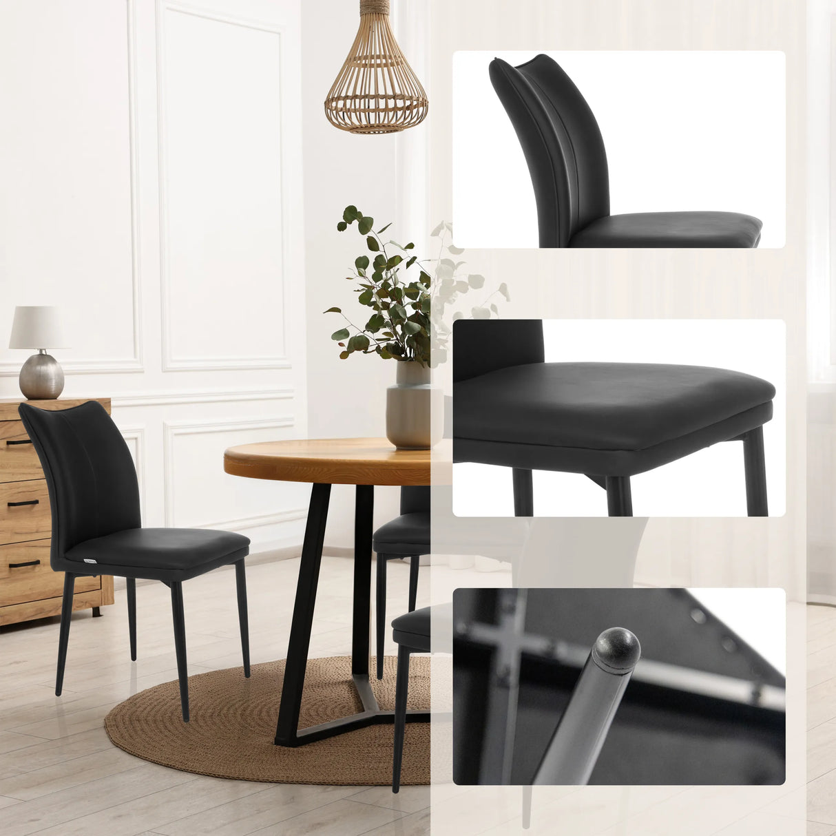 Esszimmerstuhl VISETO in Schwarz mit gepolsterter Sitzfläche und Rückenlehne von hjh LIVING