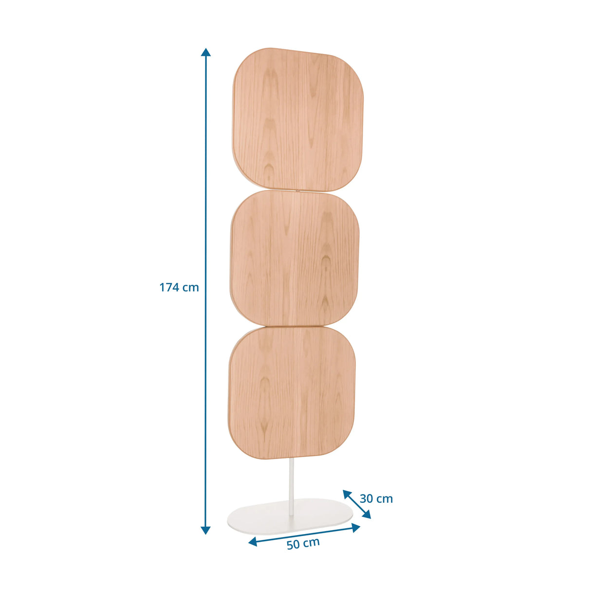 Maßzeichnung der Trennwand FLEXMIUT W mit einer Höhe von 174 cm und einem Fuß von 50 x 30 cm von hjh OFFICE
