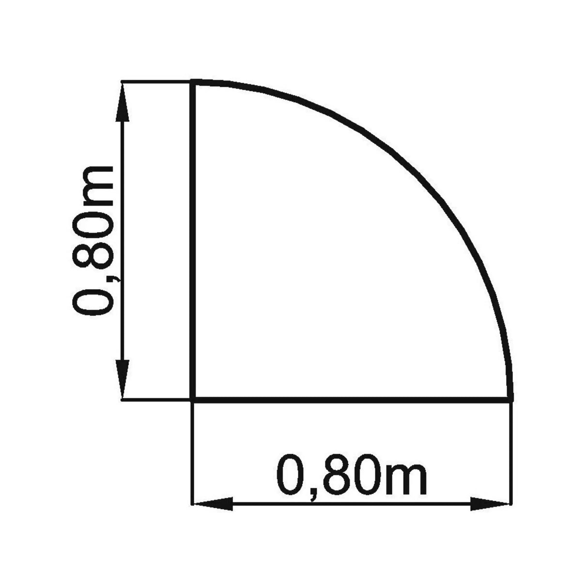 Technische Zeichnung des Eckwinkels HE90 / HE91 mit 0,80 × 0,80 m von hjh OFFICE PRO