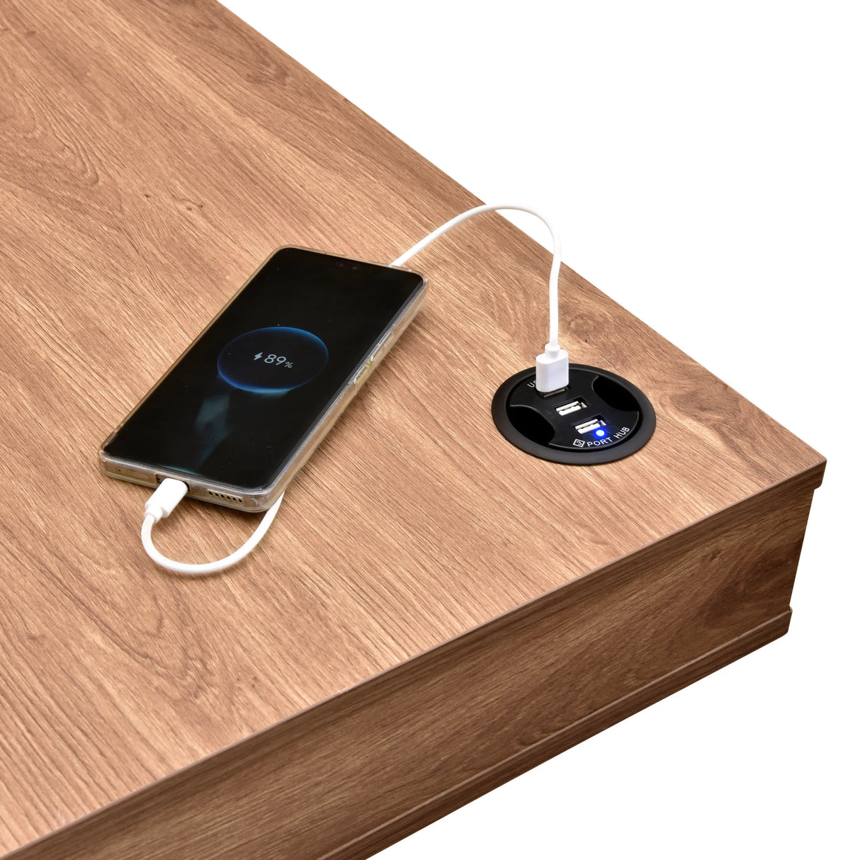 Einbausteckdose mit USB-Anschluss im Schreibtisch Worktime Style in Eiche von hjh OFFICE