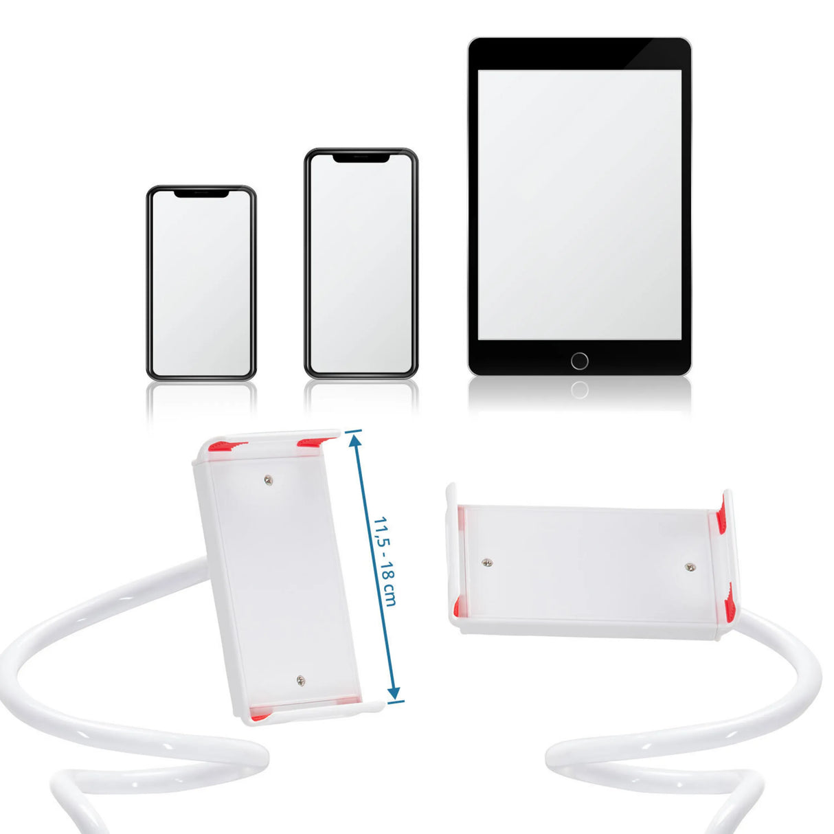 Weiße Handy & Tablet Halterung FLEXMOBI I mit einer Breite von 11,5 - 18 cm von hjh OFFICE