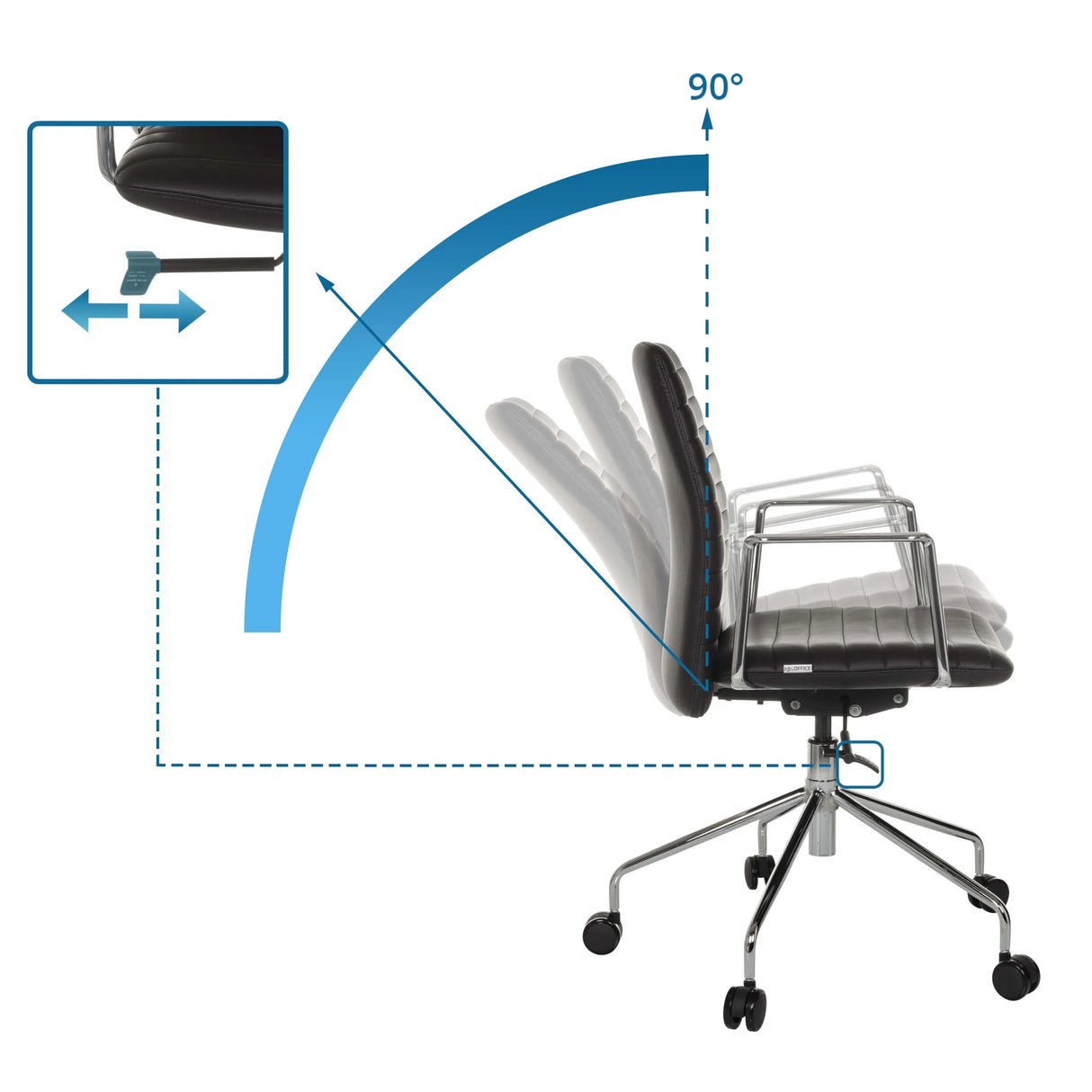 Neigungsmechanismus mit 90 Grad Verstellbereich des Luxus-Chefsessel VEMONA 30 von hjh OFFICE