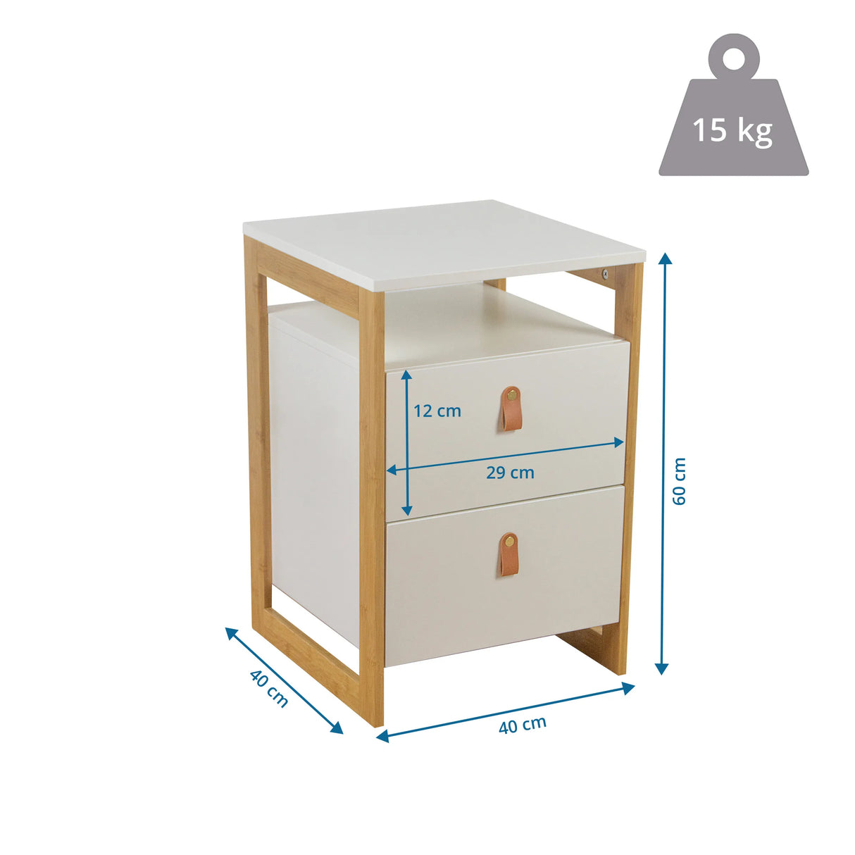 Maßzeichnung des Beistelltischs TAROLO III mit 40 × 40 × 60 cm von hjh LIVING