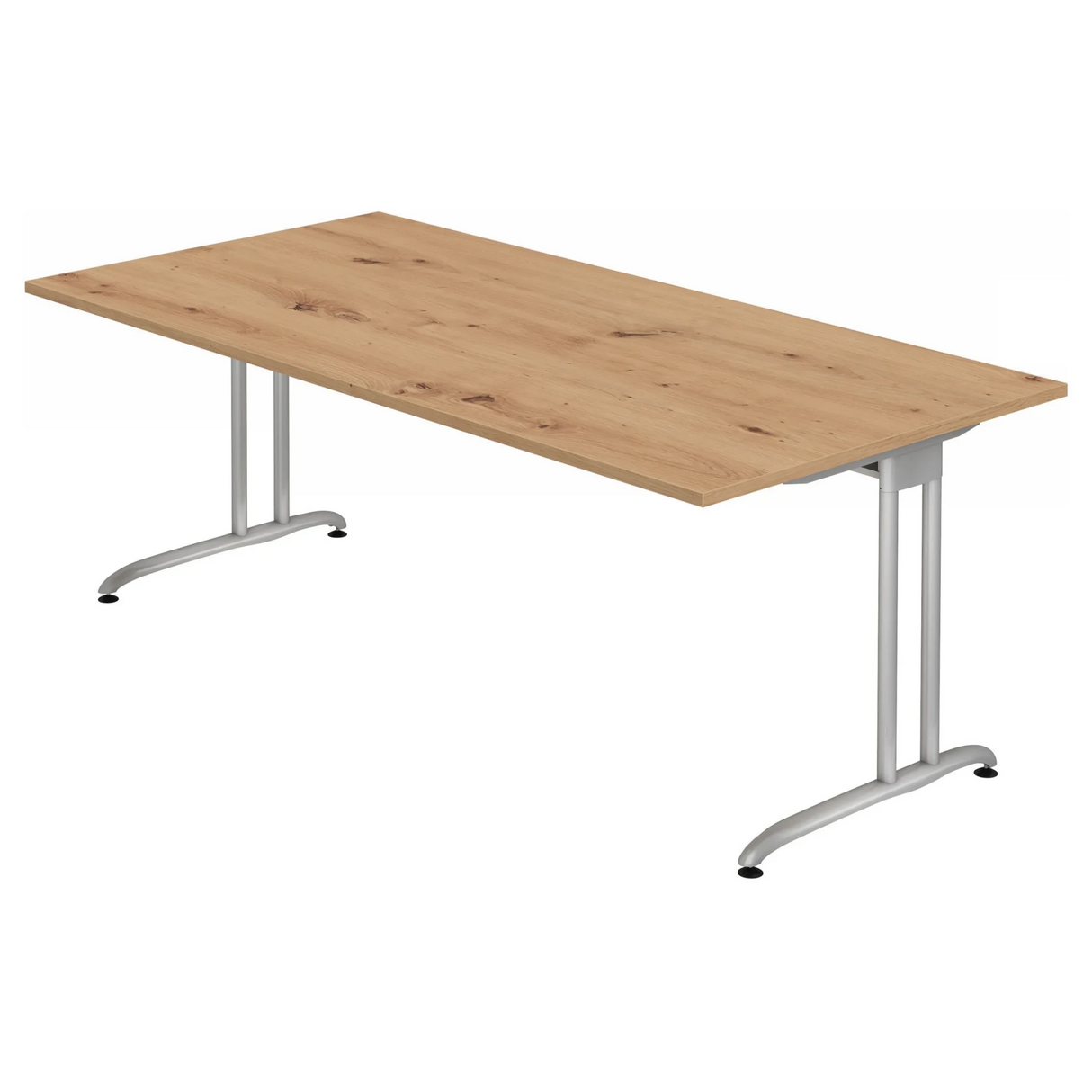 Schreibtisch BELA 2E S mit Tischplatte in Asteiche und silbernen Metallbeinen von hjh OFFICE PRO