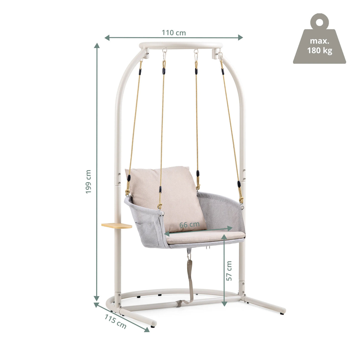 Maßzeichnung des Hängesessels Skylo mit 199 cm Höhe und 110 cm Breite von hjh LIVING