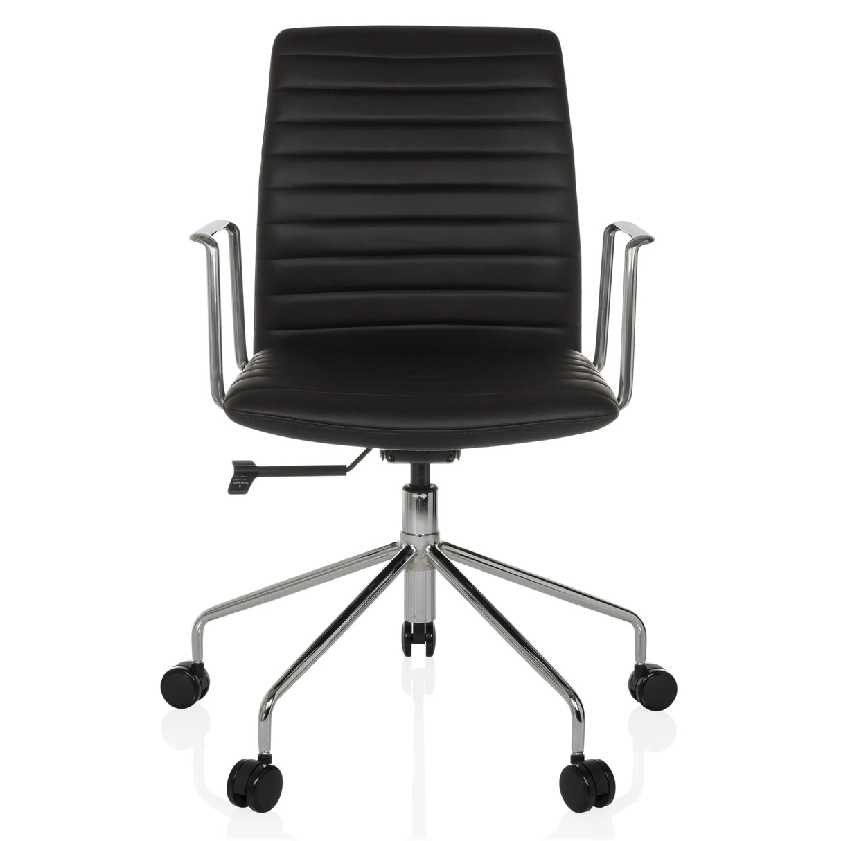 Schwarzer Luxus-Chefsessel VEMONA 30 mit Quersteppung, Armlehnen und Fußkreuz mit fünf Rollen von hjh OFFICE – 360-Grad-Ansicht (Frontansicht 0°)