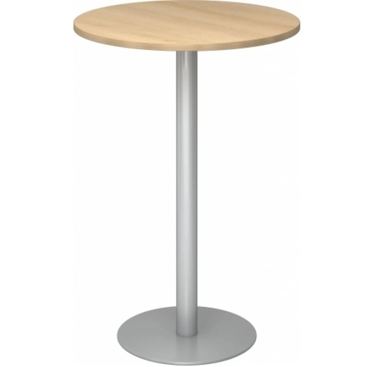 Runder System Konferenztisch BISTRO H80R S mit helleicher Platte und silberfarbenem Standfuß von hjh OFFICE PRO