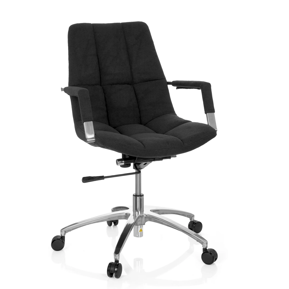Schwarzer Homeoffice-Bürostuhl SARANTO mit Stoffbezug und Fußkreuz mit fünf Rollen von hjh OFFICE – 360-Grad-Ansicht (Frontansicht 20°)