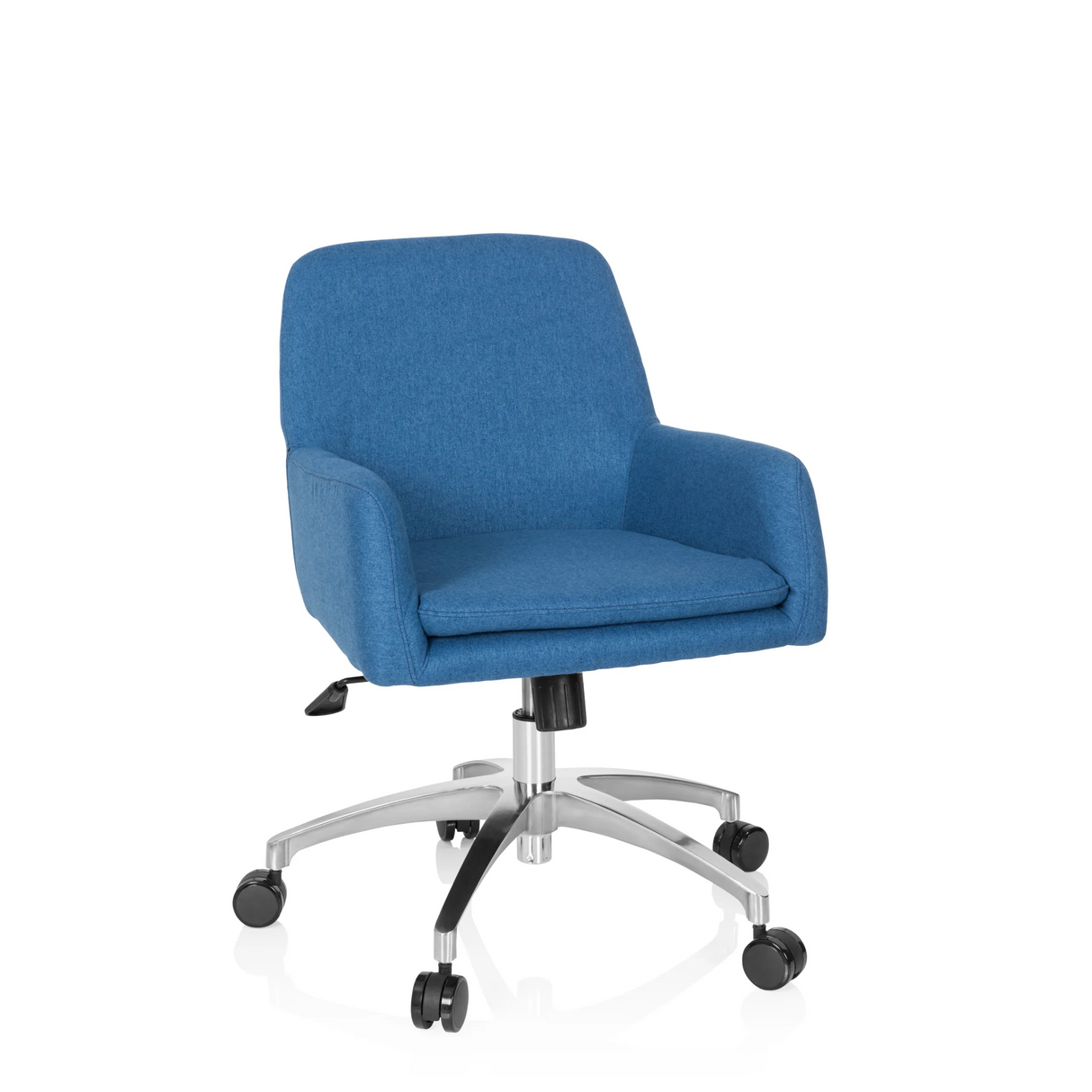 Blauer Homeoffice-Bürostuhl SHAKE 400 mit Armlehnen und Fußkreuz mit fünf Rollen von hjh OFFICE – 360-Grad-Ansicht (Frontansicht 20°)