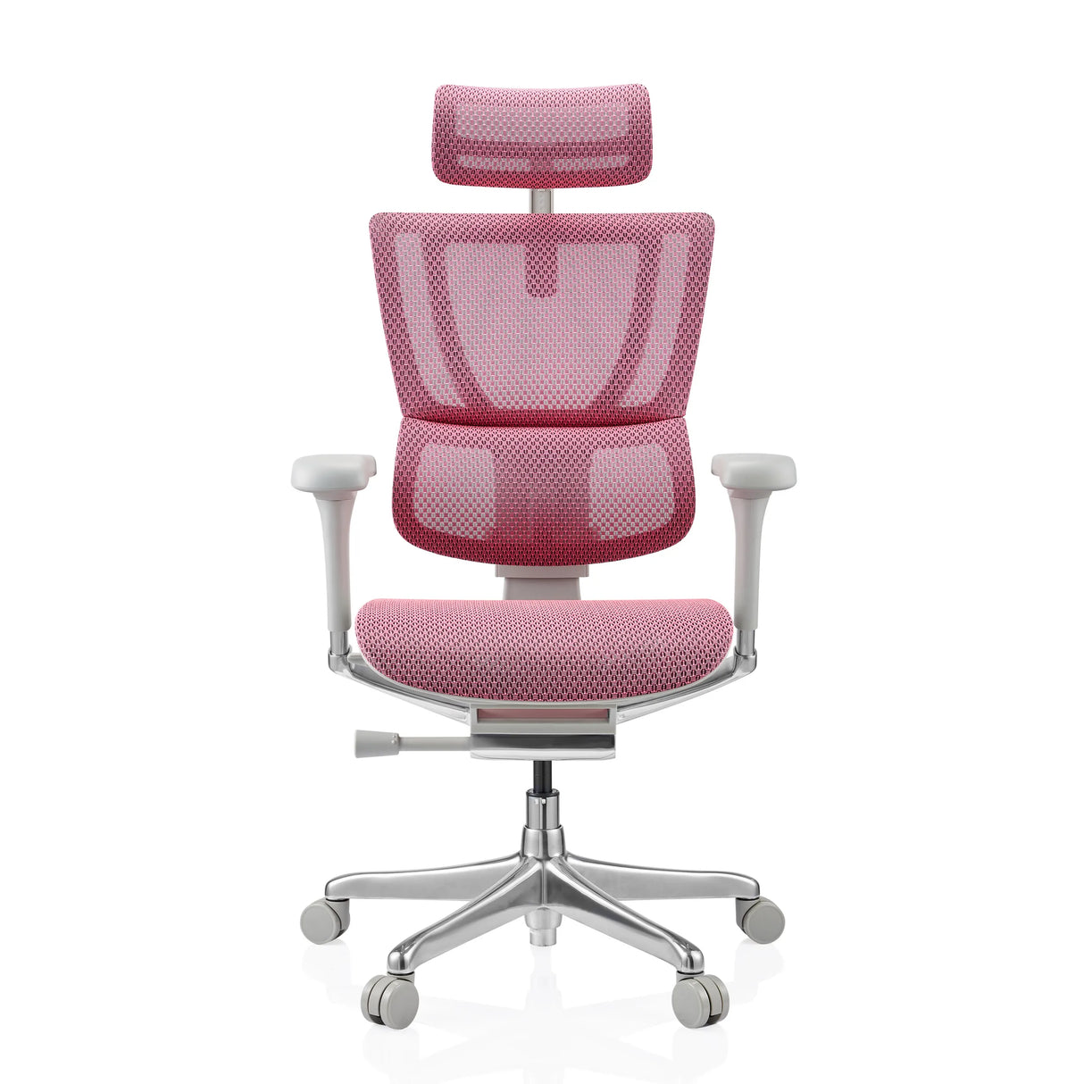 Rosa Luxus-Chefsessel ERGOHUMAN SLIM G GEN2 mit Netzrücken, Kopfstütze und Fußkreuz mit fünf Rollen von hjh OFFICE – 360-Grad-Ansicht (Frontansicht 0°)
