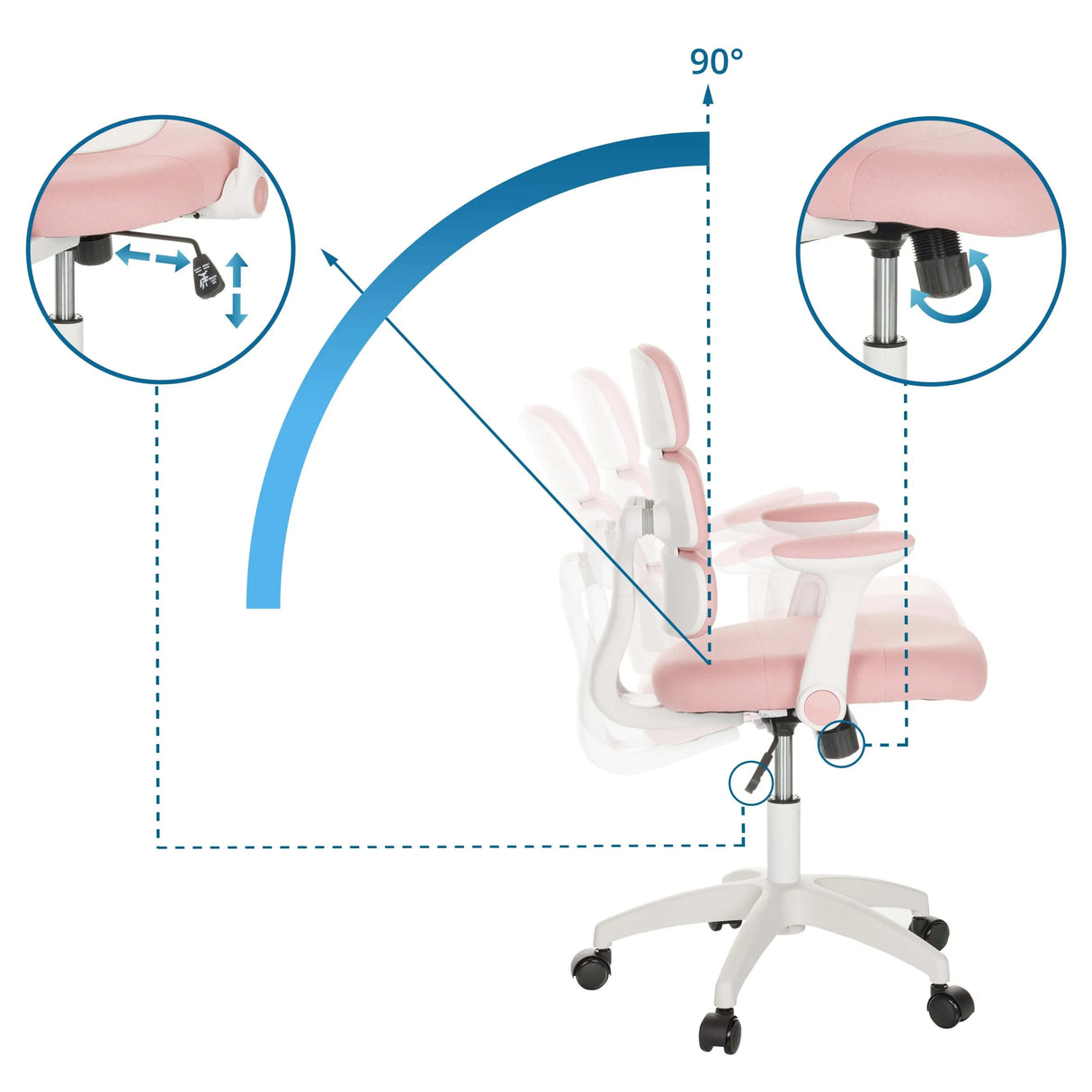 Neigmechanismus mit 90 Grad Verstellbarkeit des Kinderdrehstuhls KID ERGOLINO W von hjh OFFICE