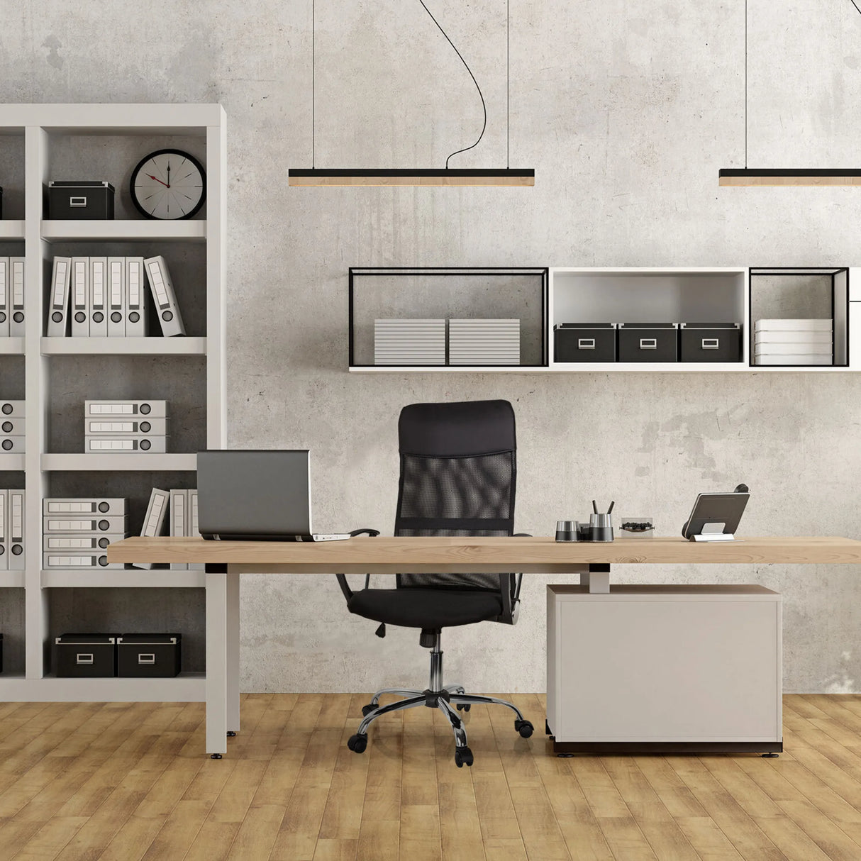 Home-Office-Chefsessel PURE NET in Schwarz mit Netzrückenlehne und Rollen von hjh OFFICE