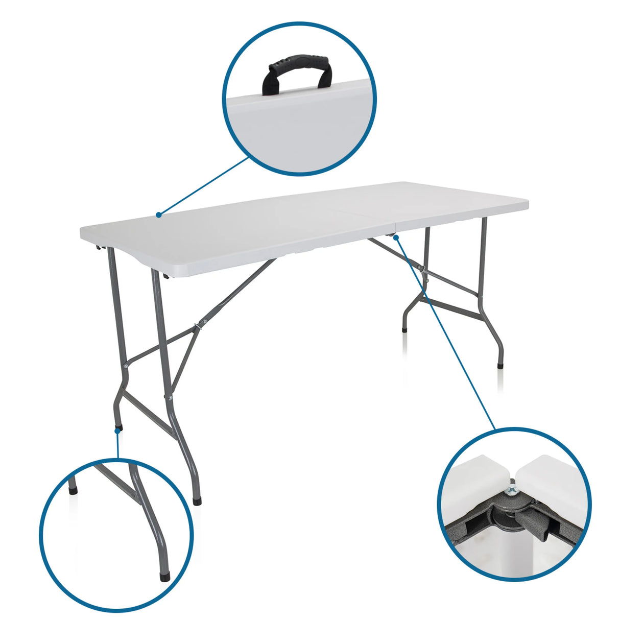 Tragegriff und Gelenkverbindungen des Klapptisches EASY UP MULTI II in Weiß von hjh OFFICE