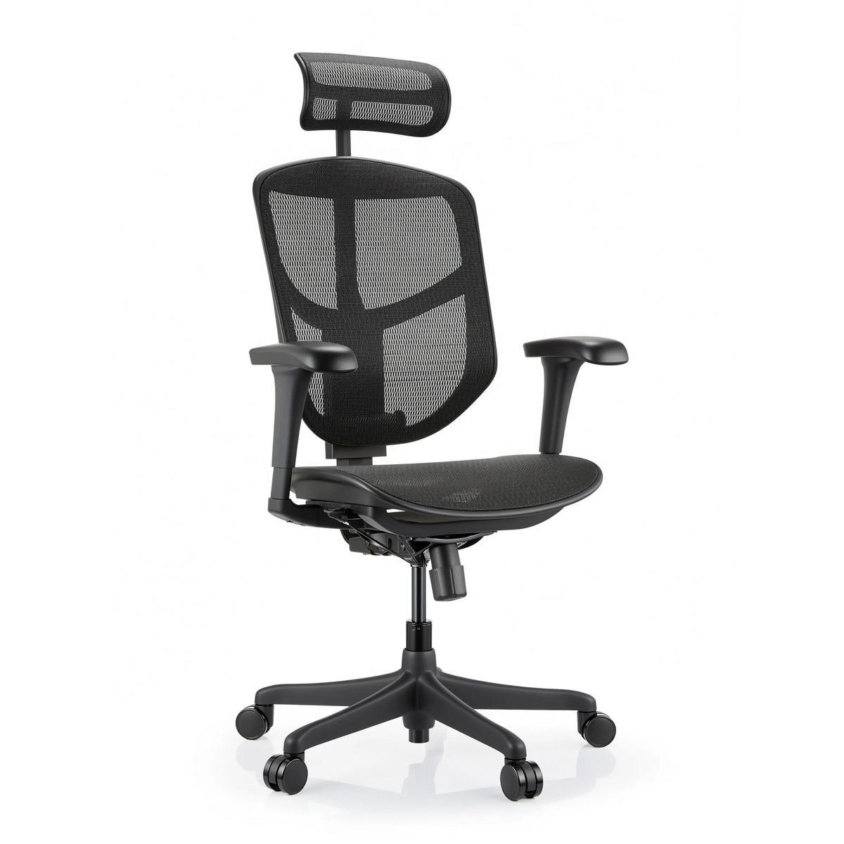 Schwarzer Bürostuhl Enjoy Eco MB mit Netzbezug, Kopfstütze und verstellbaren Armlehnen von hjh OFFICE