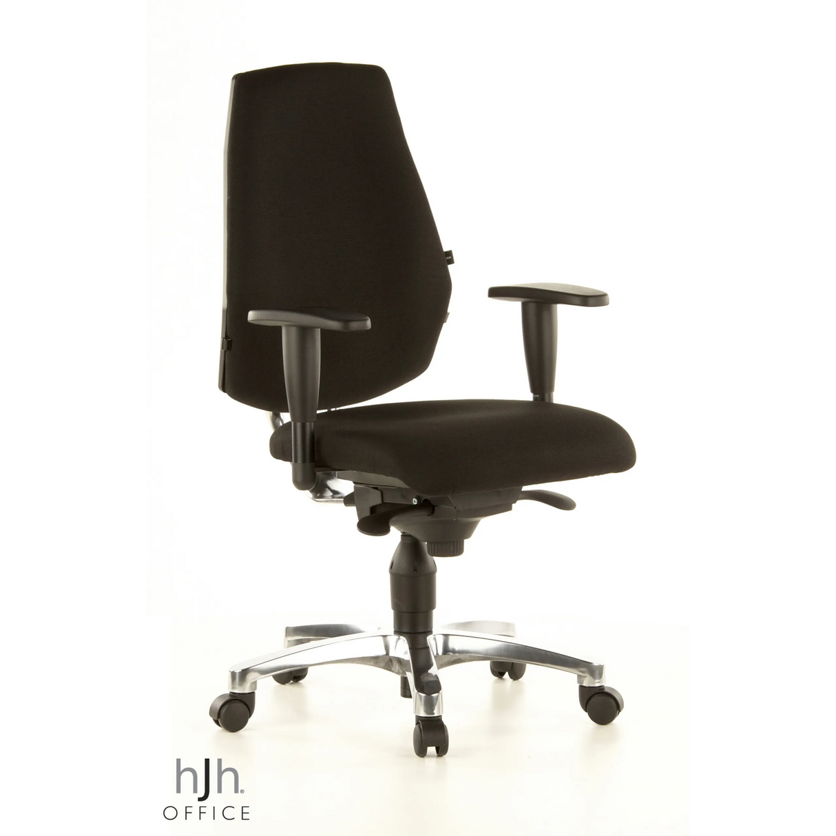 Schwarzer Profi-Bürostuhl SITNESS 30 mit Armlehnen und einem Fußkreuz mit fünf Rollen von Topstar – 360-Grad-Ansicht (schräge Frontansicht 40°)