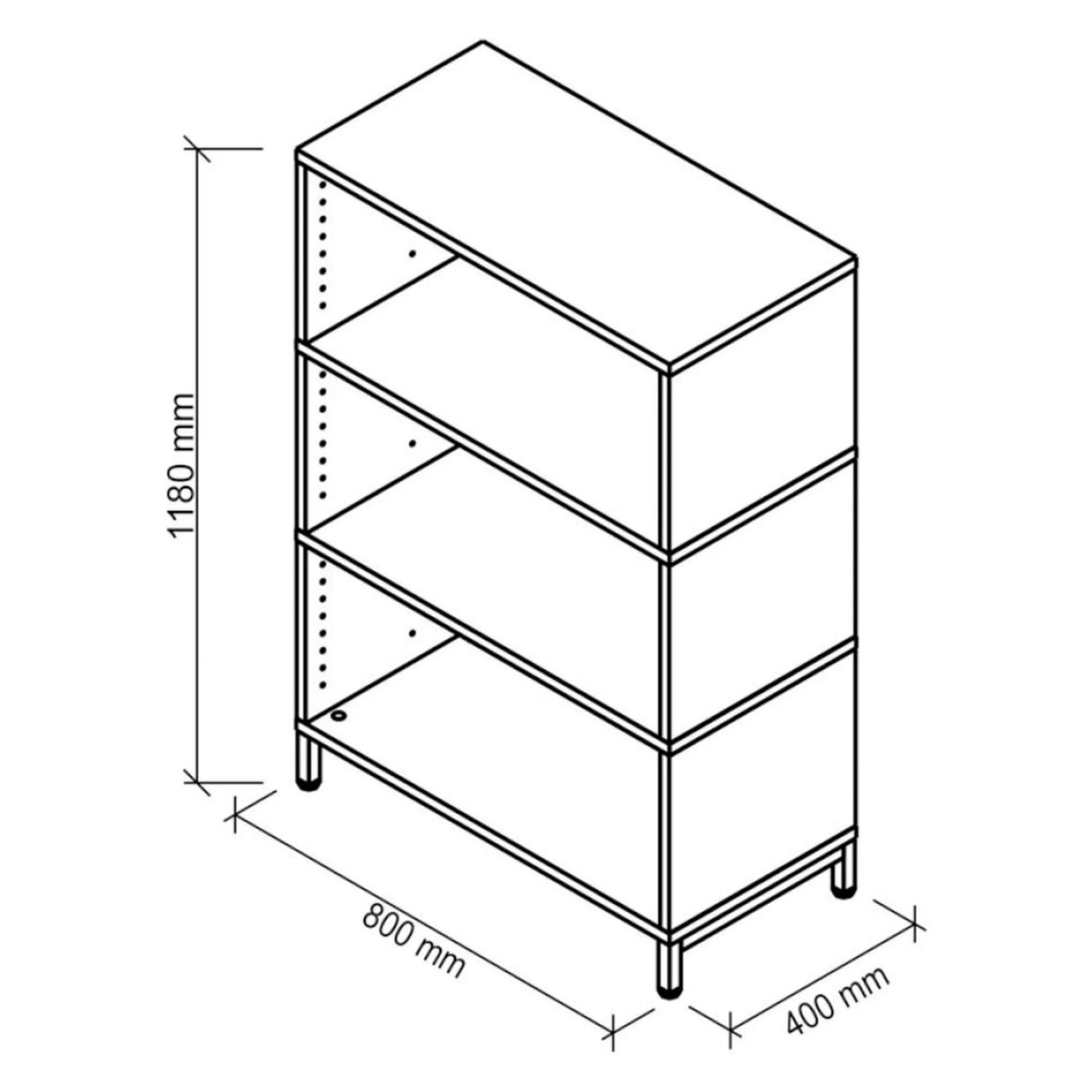 Technische Zeichnung des Regals FlexWall mit 1180 x 800 mm von hjh OFFICE PRO