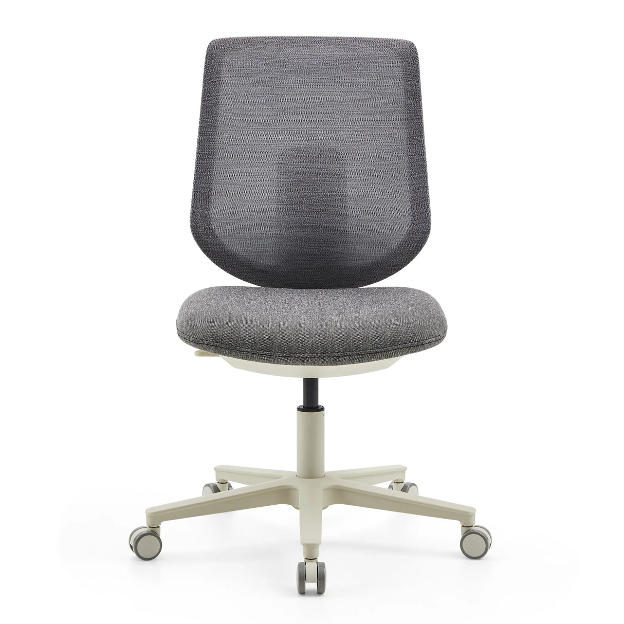 Grauer Homeoffice-Bürostuhl Sitflex Lady mit Netzrücken und Fußkreuz mit fünf Rollen von hjh OFFICE – 360-Grad-Ansicht (Frontansicht 0°)