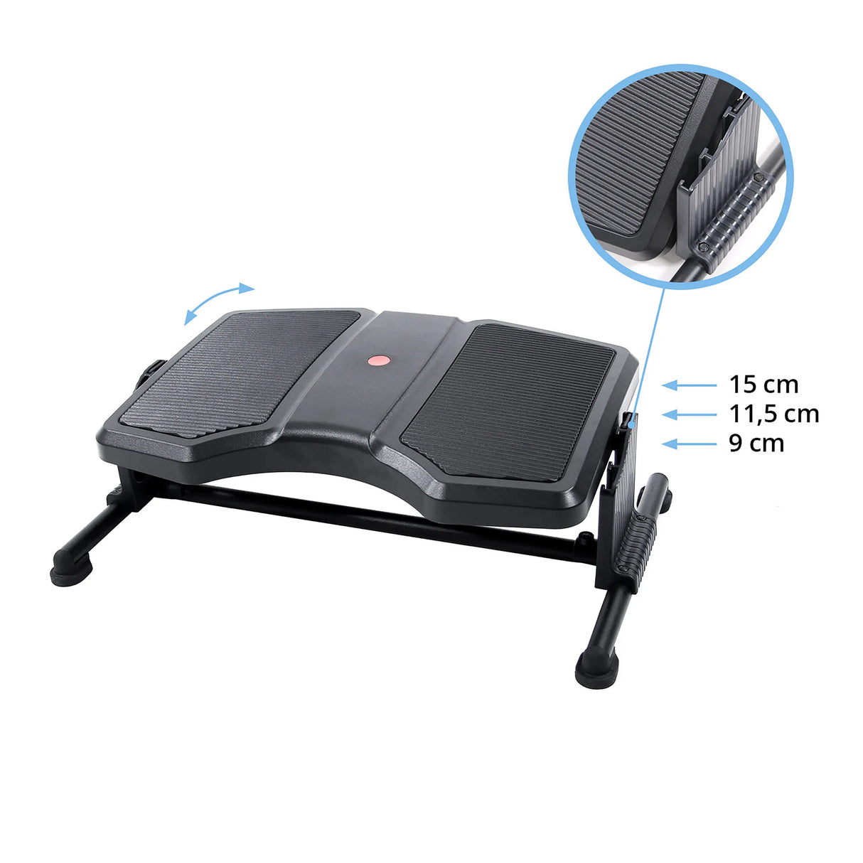 Höhenverstellbare Fußablage PODI II in Schwarz mit drei Stufen von 9 cm, 11,5 cm und 15 cm von hjh OFFICE