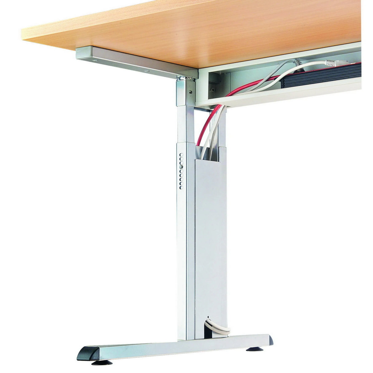 Höhenverstellbares Gestell des Schreibtischs MEGA 8 S in Silber mit Kabelzuführung unter der Tischplatte von hjh OFFICE PRO