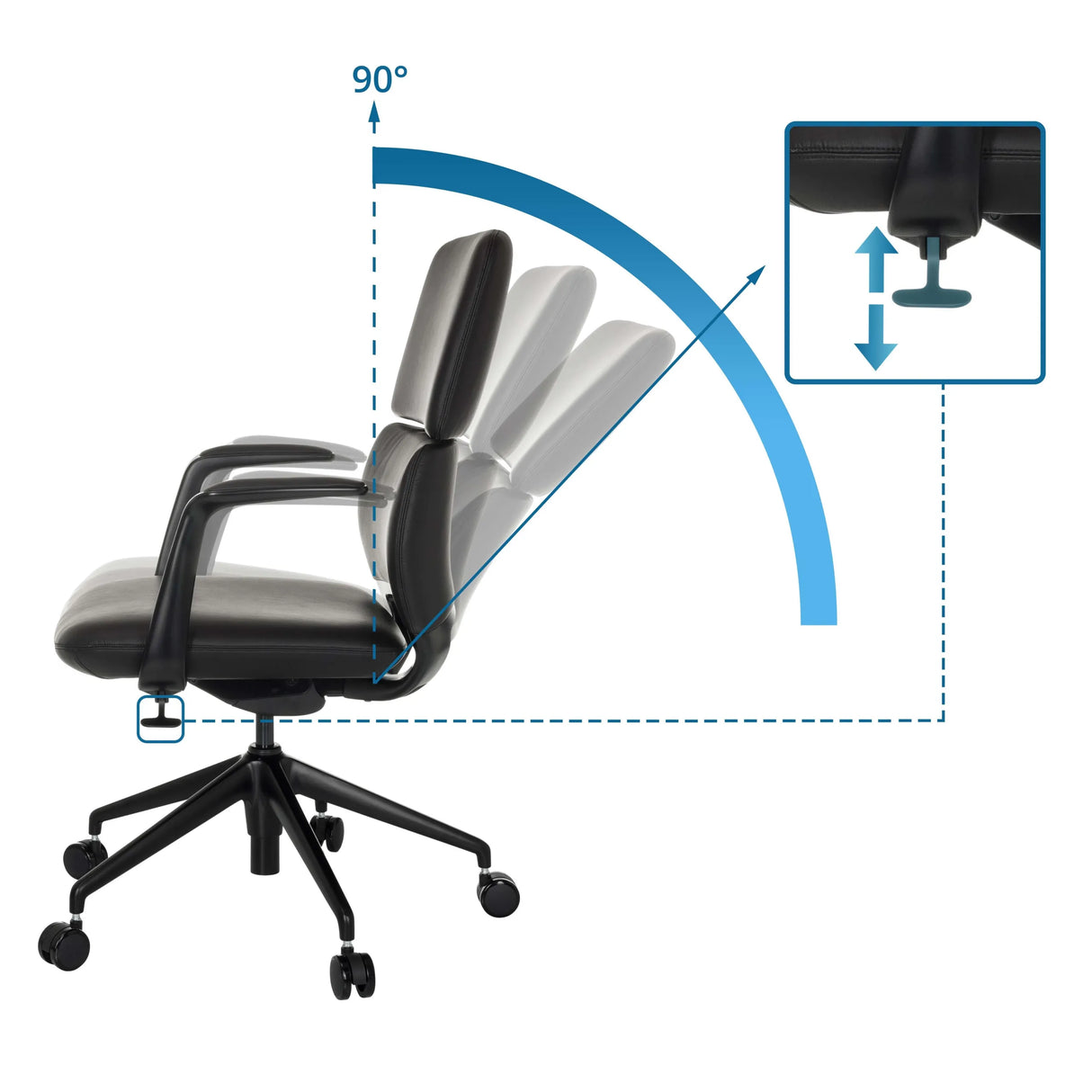 Verstellbare Rückenlehne mit 90°-Neigung und Höhenverstellung des Profi-Bürostuhls ATMOS DESIGNER von hjh OFFICE
