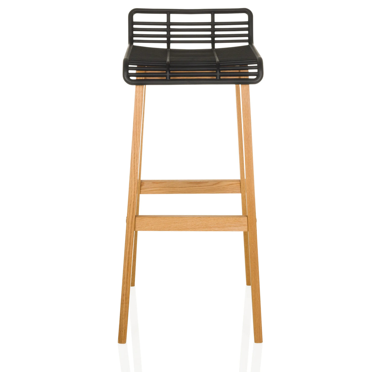 Barhocker LONSO W mit schwarzer Sitzschale und Gestell aus Eichenholz von hjh OFFICE – 360-Grad-Ansicht (Frontansicht 0°)