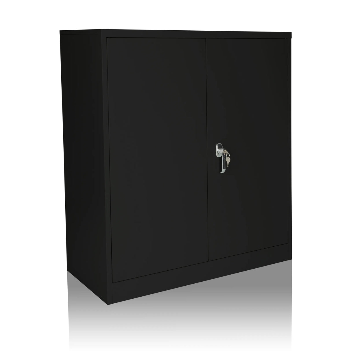 Schwarzer Aktenschrank COLOR AS 105 mit zwei Türen und einem silberfarbenen Griff von hjh OFFICE – 360-Grad-Ansicht (schräge Frontansicht 30°)
