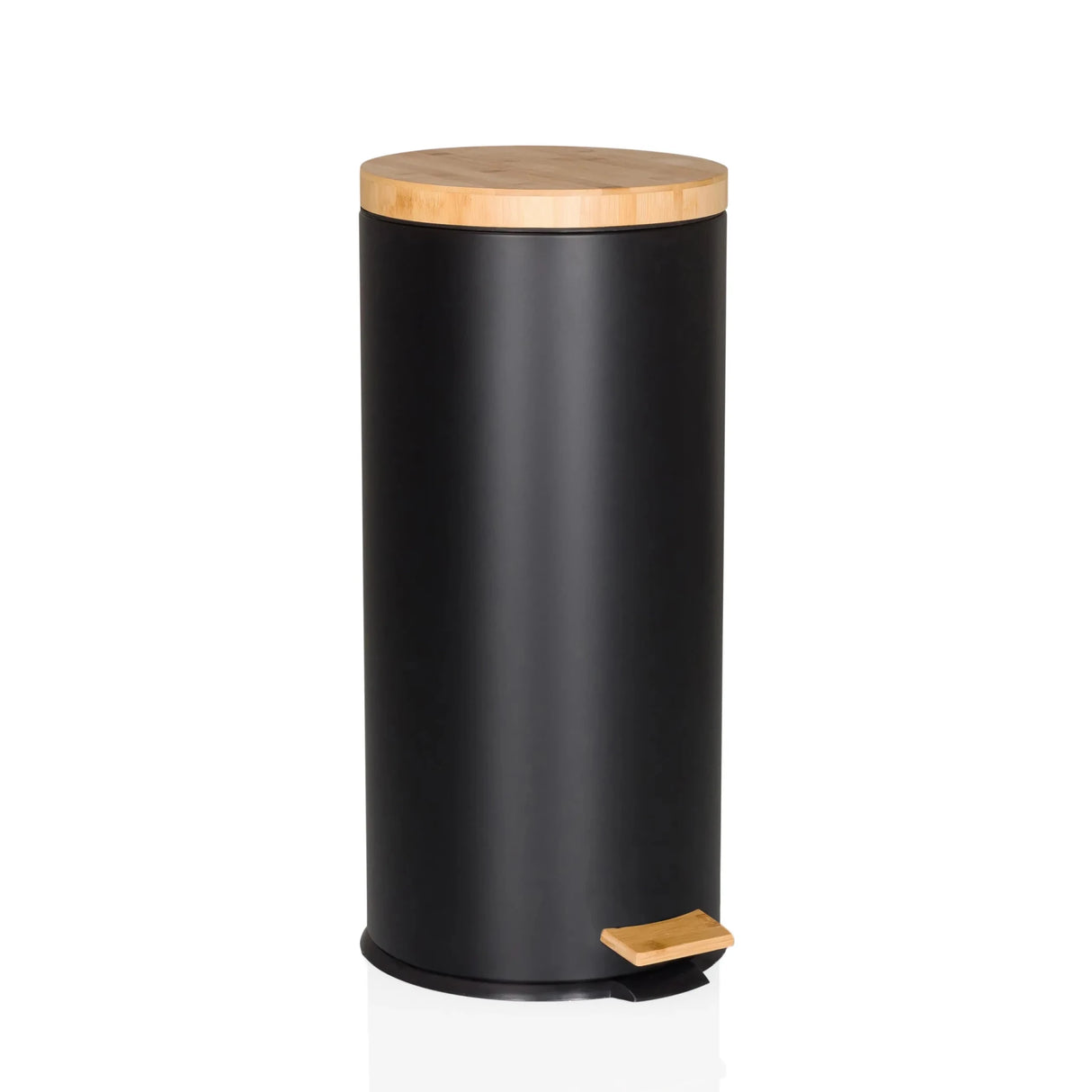 Mülleimer CLEAN BAMBOO in Schwarz matt mit Holzdeckel und Fußpedal von hjh OFFICE