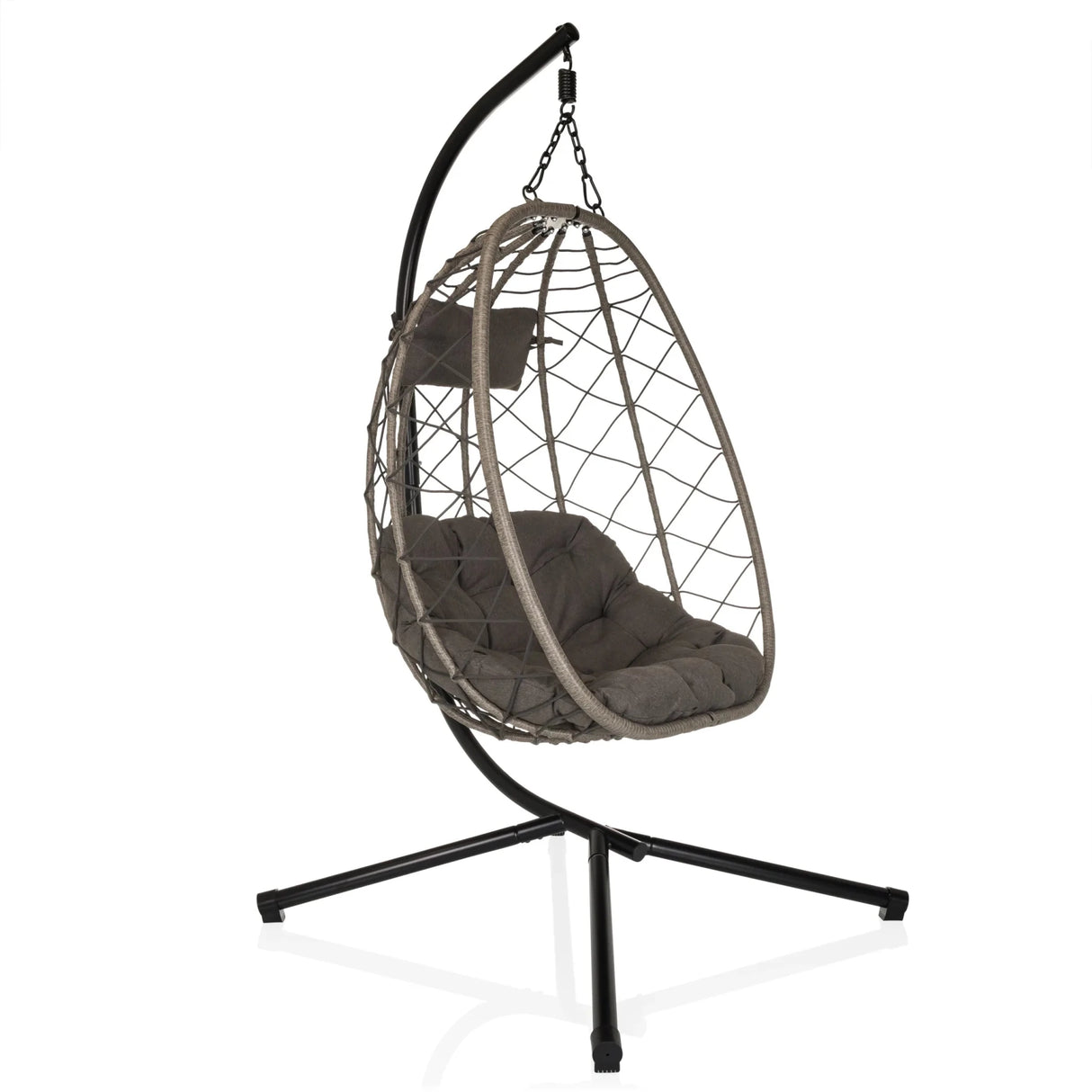 Hängesessel COCOVA mit grauem Polster, geflochtener Optik und schwarzem Gestell von hjh LIVING
