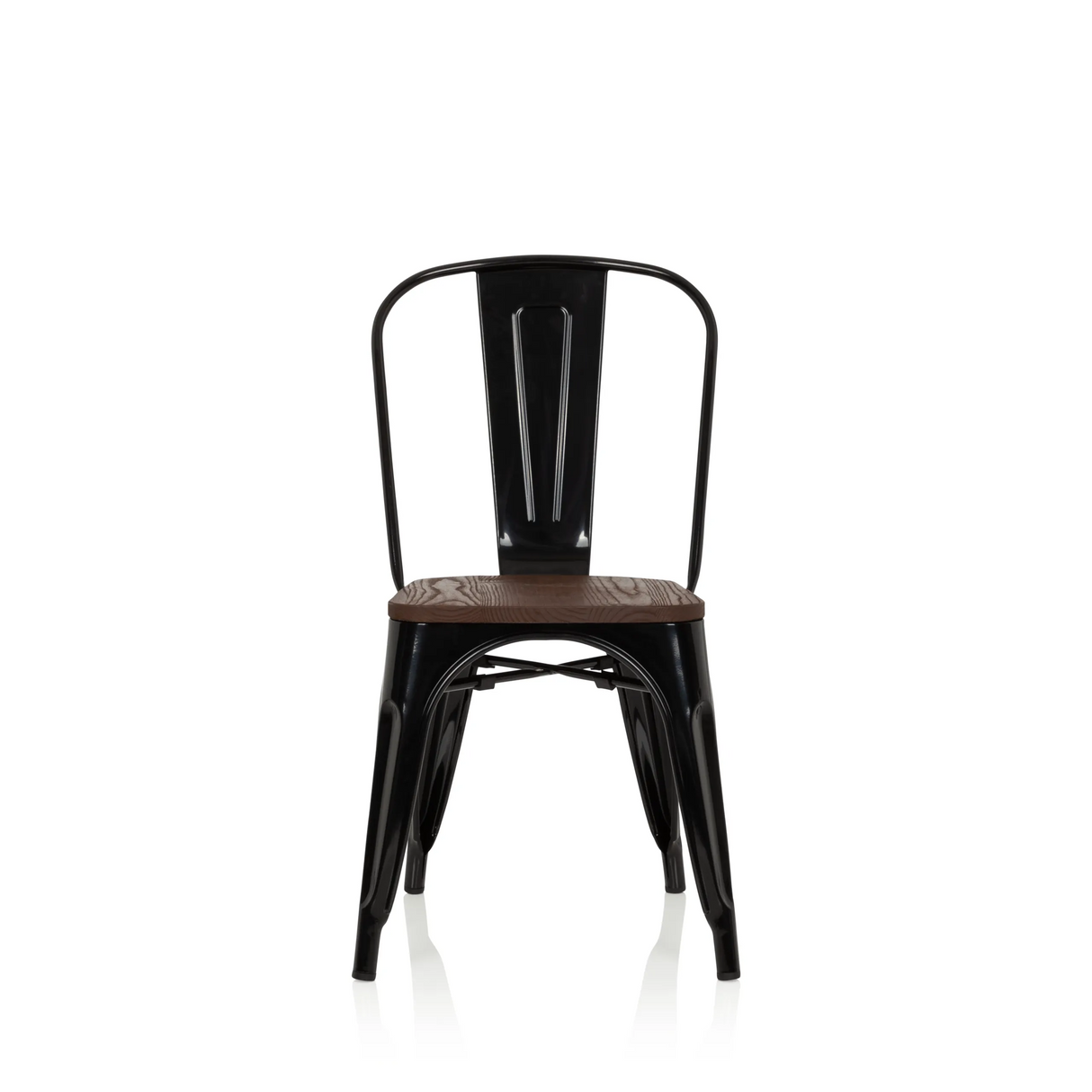Schwarzer Bistrostuhl VANTAGGIO COMFORT W mit brauner Sitzfläche aus Holz von hjh OFFICE – 360-Grad-Ansicht (Frontansicht 0°)
