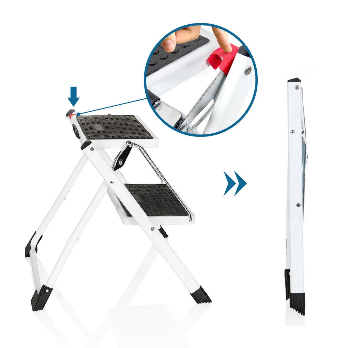 Roter Verriegelungsmechanismus der zwei Stufen umfassenden Klappleiter SOLID W1 von hjh OFFICE