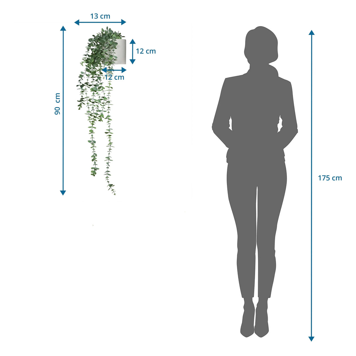 Maßzeichnung der Kunstpflanze EUCALYPTUS CLIMB mit einer Gesamthöhe von 90 cm von hjh OFFICE