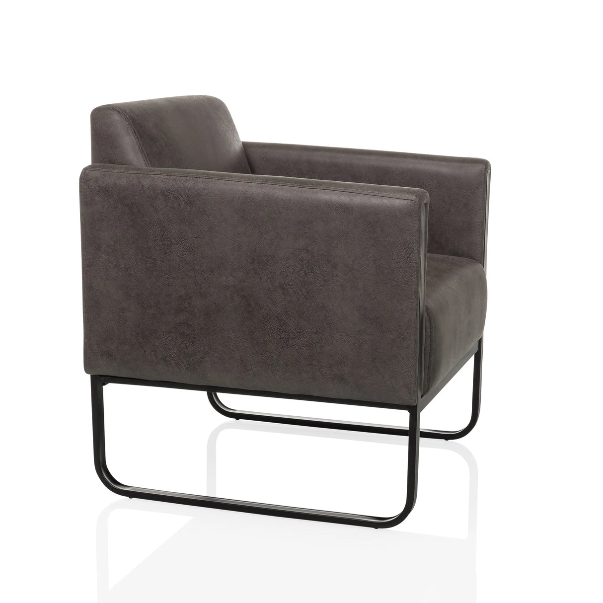 Grauer Loungesessel Aruba Retro mit Armlehnen und schwarzem Gestell von hjh OFFICE – 360-Grad-Ansicht (schräge Frontansicht 60°)