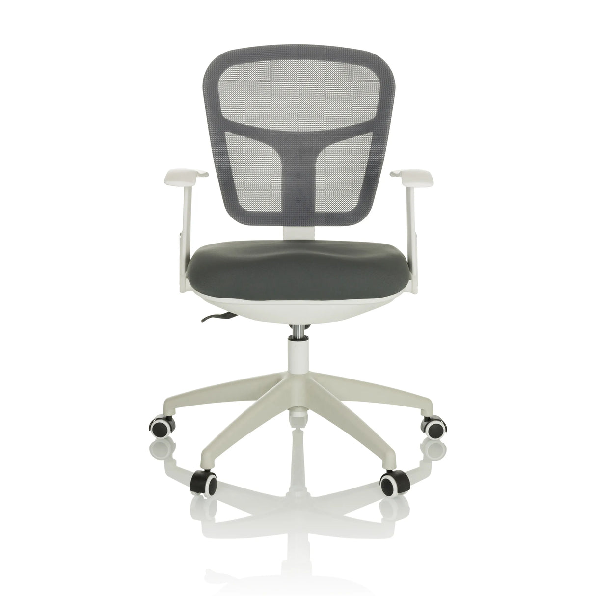 Grauer Homeoffice-Bürostuhl TOP 108 W mit Netzrücken und Fußkreuz mit fünf Rollen von hjh OFFICE – 360-Grad-Ansicht (Frontansicht 0°)